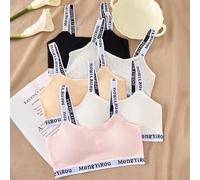4 pièces Top sans couture pour pré-adolescentes Camisoles Soutiens-gorge, Soutiens-gorge de sport sans fil pour corps en développement 10Y,14Y,11Y,12Y,13YLettres,RayéÉtoffe