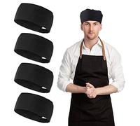 4 Pièces Toque de Cuisinier Noirs Toque de Chef de Réglables Chapeaux Gourmet avec Bonnet Extensible Chapeaux Extensibles pour Hommes et Femmes Chef de Cuisine Servant