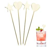 4 Pièces Touilleur Cocktail Cure Dent 12 cm Agitateurs de Cocktails en Or Acier Inoxydable Bâtonnets de Fruits pour Grillades, ApéRitifs, Cocktails, Charcuterie et Garnitures de Burgers (B)