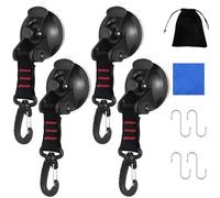 4 Pièces Ventouse Crochet avec Anneau D Rotatif 360° & Crochets S, Ancre Ventouse Puissante, Accessoire Camping Robuste, Fixation Ventouses Auvent pour Voiture, Tentes, Sangle, Verre & Carrelage
