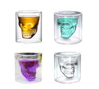 4 Pièces Verre Crane Tete De Mort, Verre Tête De Mort Tasses, Verre à Whisky Tête DeMort, Verre Shooter, Verre Shot Tete De Mort, Pour Bar, Fête, Maison, Vodka, Vacances, Cadeau d'Anniversaire(75Ml)
