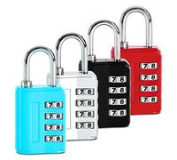 4 pièces Verrou Serrure à Code à 4 Chiffres, Cadenas avec Combinaison, Cadenas Étanche, pour Valises Bagages, Sac de Gym (Argent, Noir, Bleu, Rouge)