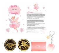 4 Piècescadeau de fée des dents,Souvenir De La Perte D'une Dent | Coffret cadeau fée des dents Contient 1 lettre de la Fée des dents 1 porte-clés et 2 pièces de monnaie Des souvenirs à chérir