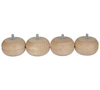 4 Pieds de meuble boules en hêtre brut 50mm