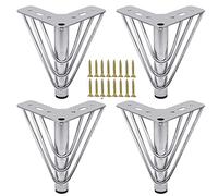 4 Pieds de Meubles Metal Chromé, Pied Canapé de Rechange Moderne Chic Elégant, Pied pour Table Basse de 18cm, Meuble TV, Armoire Salle de Bain avec Vis+Protection du Sol+Base Silencieuse Antidérapante