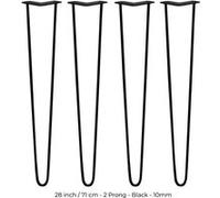 4 Pieds de Table en Épingle à Cheveux - 71cm - 2 Tiges - 10mm - Fini Noir Noir G