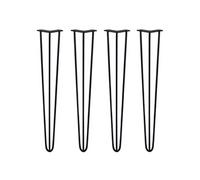 4 Pieds de Table en Epingle à Cheveux - 71cm - 3 Tiges - 10mm - Fini Noir