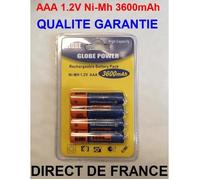 4 Piles AAA 3600mAh Rechargeable Mignon LR6 1.2V Ni-Mh TRES PUISSANT