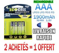 4 PILES AAA RECHARGEABLE ACCUS MIGNON 1900mAh Ni-MH 1,2V R3 LR03 - 2 = 1 OFFERT #22