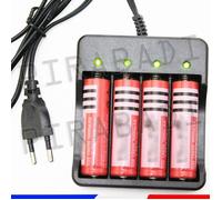 4 PILES ACCUS RECHARGEABLE 18650 3.7V 3000mAh + CHARGEUR QUADRUPLE 4 PILES 18650