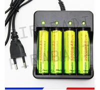 4 PILES ACCUS RECHARGEABLE 18650 3.7V 5000mAh + CHARGEUR QUADRUPLE 4 PILES 18650