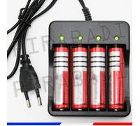 4 PILES ACCUS RECHARGEABLE 18650 3.7V 6800mAh + CHARGEUR QUADRUPLE 4 PILES 18650