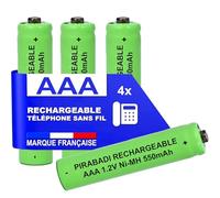 4 Piles Rechargeable 550mAh 1,2V NI-MH | AAA LR03 LR3 R03 R3 H03 H3 | Compatible Remplacement TÉLÉPHONE Fixe sans Fil Philips PANASONIC GIGASET ALCATEL Siemens DECT (550mAh)