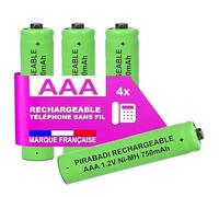 4 Piles Rechargeable 750mAh 1,2V NI-MH | AAA LR03 LR3 R03 R3 H03 H3 | Compatible Remplacement TÉLÉPHONE Fixe sans Fil Philips PANASONIC GIGASET ALCATEL Siemens DECT (750mAh)