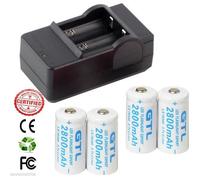 4 Piles Rechargeables CR123A 3.7V 123A CR123 16340 2800Mah Li-ion + CHARGEUR