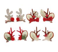 4 pinces à cheveux en bois de Noël : 4 paires de jolies oreilles d'élan et de renne, accessoire à paillettes avec boule en peluche pour femmes, filles, enfants et cadeaux de fête