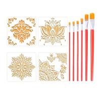 4 pinces avec modèles de peinture par pulvérisation, 6 pinceaux, modèles de peinture murale, modèles de peinture creuse, modèles de copie, modèles de peinture pour enfants, kits de peinture murale DIY