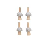 4 pinces champignons en bois pailletées argentées