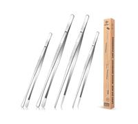 4 Pincettes de cuisine en acier inoxydable, 12'' et 10'', longue pincette de cuisine professionnelle en argent pour la cuisine, les réparations, les fruits de mer et le BBQ