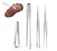 4 Pincettes de Cuisine en Acier Inoxydable, Pince Precision Cuisine Chef Epiler Pincette Alimentaire en Acier Inoxydable Professionnel Outil pour Cuisiner Griller et Cuire