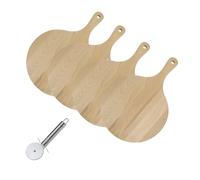 4 Planches à pizza et tarte flambée en bois 30 cm et Roulette à pizza en inox Fackelmann
