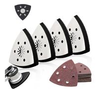 4 Plaques de Ponçage Triangulaires 93 mm + 24 Papier Poncage, Accessoires Outil Multifonction Ponçage con Base Metálica y Alta Adhesión para Lijar Madera, Metal, Plástico, Piedra y Esquinas