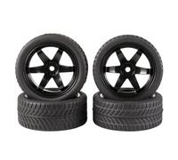 4 pneus et jantes 1/10 RC On-Road | Jantes noires mates à 5 rayons avec inserts en mousse, hexagone de 12 mm compatibles avec les voitures de tourisme Tamiya
