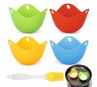 4 Poches à Œufs en Silicone avec Pinceau à Huile, Cuiseur à Œufs Pochés Réutilisable pour Air Fryer, Micro-ondes et Cuisinière, Sans BPA, Anti-adhésif, Facile à Nettoyer
