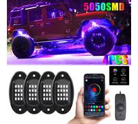 (4 pods) RGB LED Rock Lights, 90 LEDs Multicolor Neon Underglow Light Kit d'éclairage musical étanche avec APP & contrôle RF pour Jeep Offroad Truck Auto ATV SUV Motorrad