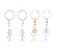 4 Porte-Clés Drôles en Forme De Coeur Stickman, Couleurs Or Et Argent Simples, Petits Pendentifs pour L'Expression Émotionnelle, Cadeaux Créatifs, Adaptés Aux Couples Et Aux Amis.