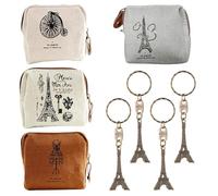 4 Portefeuilles en Toile Rétro, 4 Porte-Clés De La Tour Eiffel Parisienne, Mini Sacs À Monnaie Portables, Souvenirs D'Attractions De Voyage.