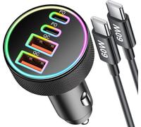 4-Ports 90w Usb C Car Cigarette Lighter Charger, Dual 45w+45w Usb-C/A Car Adapter Plug 12v Fast Pd/Qc With 1m Cable For Samsung Galaxy S25/S24/S23/S22/Ultra, Iphone 16 15 Pro Max/16e