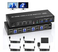 4 Ports USB 3.0 Dual Monitor HDMI KVM Switch 4K 60Hz, prend en charge EDID, KVM Switch 2 moniteurs 4PC avec 3 ports USB 3.0 et sortie audio micro, KVM Switch HDMI Monitor pour 4 PC 2 moniteurs