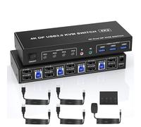 4 Ports USB 3.0 Dual Monitor KVM Switch Displayport 4K 60Hz, KVM Switch 2 moniteurs 4PC avec 3 ports USB 2.0 et sortie audio micro, commutateur DP Monitor pour 4 PC 2 moniteurs