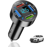4 Ports USB Car Charger 66 W, USB A Car Cigarette Lighter Charger, Fast Charging, with LED Voltmeter for iPhone, iPad, Samsung, Smartphones, Tablets - Car Accessories