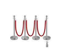 4 Poteaux de Guidage Séparation Argenté avec 3 Cordes Velours Rouge 1,5 m