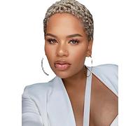 4 pouces Court Afro Bouclés Pas Perruques de Cheveux Humains pour les Femmes Noires Coupe Pixie Crépus Bouclés Perruques Courtes 150 Pourcent Densité Afro Perruque,Off white