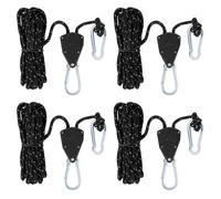 4 Poulies de Levage avec Tendeur, Elingue en Nylon Réglable, Cordelette avec 2m et 4m, Tendeur Toile Ombrage, Corde à Cliquet avec Palan à Corde, Convient pour le Camping et la Tente