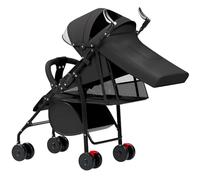 4 Poussette Canne, Légère, Suspension 4 Roues, Pliable, Harnais réglables à 5 points, Repose-pieds, Jusqu'à 22 kg - 47 * 72 * 97CM - Noir