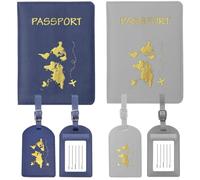 4 Protege Passeport et Etiquette Valise Set, Porte-Passeportt Cuir avec Étiquette Bagage PU Cuir Imperméable Etiquettes à Bagage Couple Noir Rose Etui à Passeport Accessoires Voyage pour Honeymoon