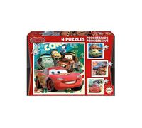 4 Puzzles Enfant Disney Pixar Cars 12 / 16 / 20 / 25 Pieces - Flash Mcqueen, Martin, Guido, Luigi, Etc. - Set Puzzle Progressif + Carte