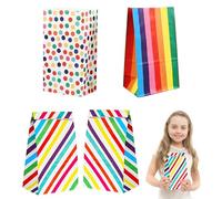 4 Rainbow Party Favor Paper Bags, Food Safe Kraft Paper Gift Bags Sweet Candy Goodie Treat Bags with