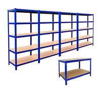 4 Rayonnages T-Rax Bleus de 90cm et 1 Établi Q-Rax Bleu de 120cm en Acier Sans Boulons…