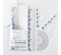 4 Règle géométrique multifonctionnelle, y compris triangle règle règle échelle convient pour les enseignants de classe, les étudiants, dessin, fournitures de bureau (bleu)