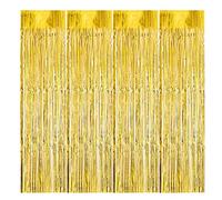 4 Rideaux Franges Aluminium 1x3m Tinsel Auto-Adhésif Or Fête Anniversaire | Décoration Mariage Bal Baby Shower Noël Photobooth Toile de Fond Rideau Métallique Pailleté Clinquant Réutilisable Léger Déco