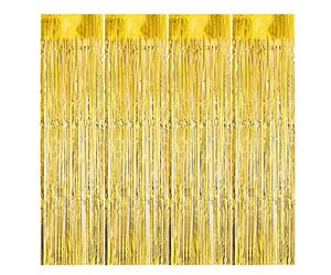 4 Rideaux Franges Aluminium 1x3m Tinsel Auto-Adhésif Or Fête Anniversaire | Décoration Mariage Bal Baby Shower Noël Photobooth Toile de Fond Rideau Métallique Pailleté Clinquant Réutilisable Léger Déco