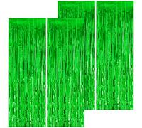 4 Rideaux Franges Aluminium 1x3m Tinsel Auto-Adhésif Vert Fête Anniversaire | Décoration Mariage Bal Baby Shower Noël Photobooth Toile de Fond Rideau Métallique Pailleté Clinquant Réutilisable Léger Déco