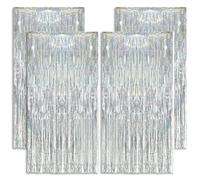 4 Rideaux Métallique Tinsel Argent（1×2m）, Décoration en Feuille de Paillettes pour Le Nouvel an, Fête de Marriage,Decoration Anniversaire Rideaux à Franges en Aluminium