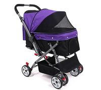 4 roues Poussette pour animal domestique chien chat, poignée réversible aux chocs durable direction réglable,installation rapide, pour animaux de compagnie jusqu'à 22,7 kg (violet)