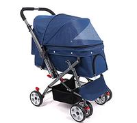 4 roues Poussette pour animal domestique chien chat, poignée réversible aux chocs durable direction réglable,installation rapide, pour animaux de compagnie jusqu'à 22,7 kg(bleu)